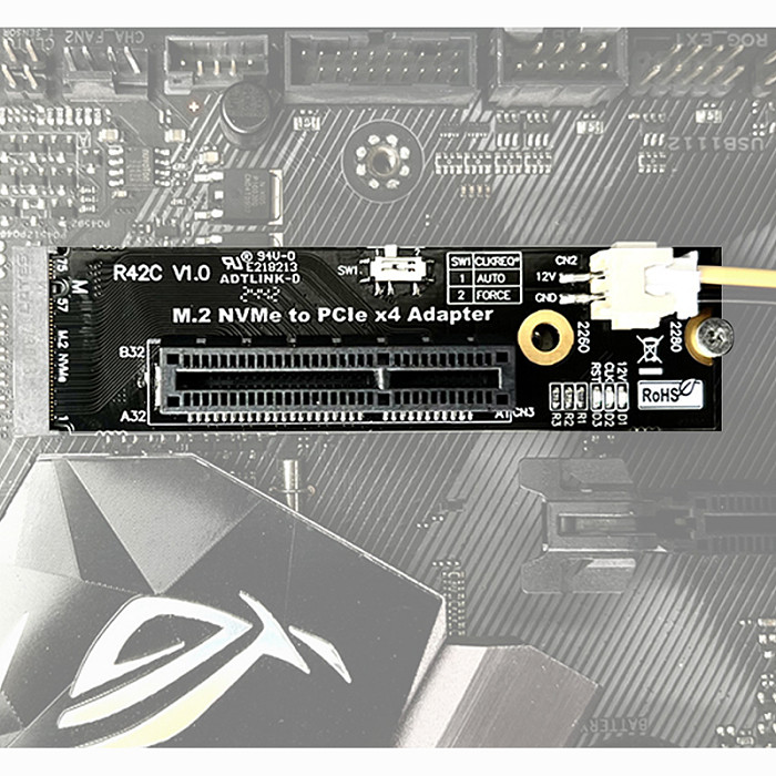 (ADT Link) M2 NVMe to PCIe 4.0 Adapter Board x16 Supports Graphics Card x4 Supports SSD (R42C With Power Cord) For high-speed network card, acquisition card, NVMe SSD hard drive card, USB adapter card