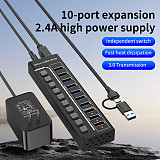 USB 3.0 expansion 7-port hub USB C with switch laptop desktop splitter 3-port 2.4A charging