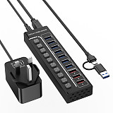 USB 3.0 expansion 7-port hub USB C with switch laptop desktop splitter 3-port 2.4A charging