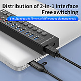 USB 3.0 expansion 7-port hub USB C with switch laptop desktop splitter 3-port 2.4A charging