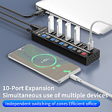 USB 3.0 expansion 7-port hub USB C with switch laptop desktop splitter 3-port 2.4A charging