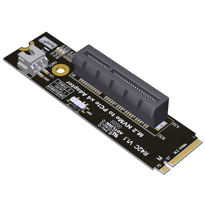 (ADT Link) M2 NVMe to PCIe 4.0 Adapter Board x16 Supports Graphics Card x4 Supports SSD (R42C With Power Cord) For high-speed network card, acquisition card, NVMe SSD hard drive card, USB adapter card