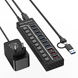 USB 3.0 expansion 7-port hub USB C with switch laptop desktop splitter 3-port 2.4A charging