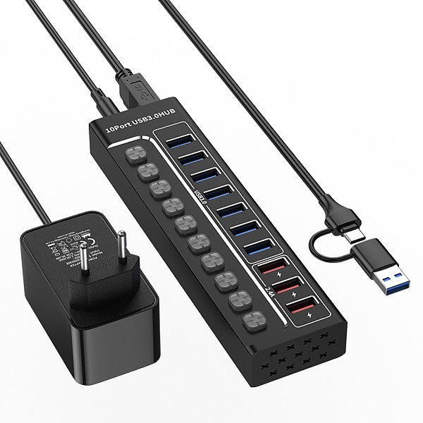 USB 3.0 expansion 7-port hub USB C with switch laptop desktop splitter 3-port 2.4A charging