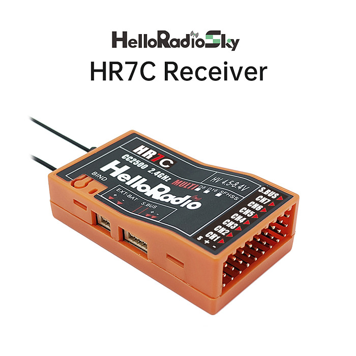 HelloRadio HR7E 8CH / HR7C 8CH ELRS 2.4G PWM Power Supply DC 4.5-7.4 V Receiver Dual Antenna Fixed Wing Model RC Boat