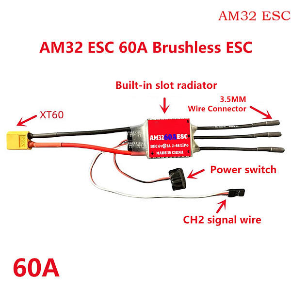 JMT AM32 60A 80A 150A 200A Brushless ESC 2-6S BEC 6V/2A 6V/5A For 1/10 1/8 RC Car Airplane Aircraft