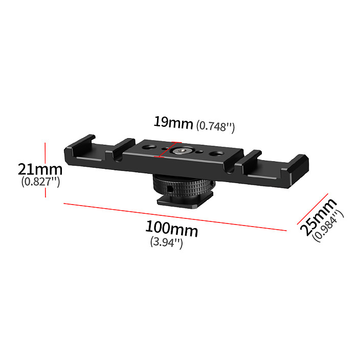 Aluminum alloy Dual Cold Shoe Mount Extension Bracket 1/4 Arri Positioning HoleFor Microphone Holder LED Light Stand For DSLR SLR Cameras