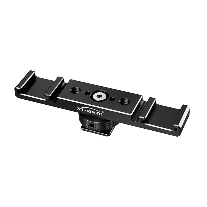 Aluminum alloy Dual Cold Shoe Mount Extension Bracket 1/4 Arri Positioning HoleFor Microphone Holder LED Light Stand For DSLR SLR Cameras