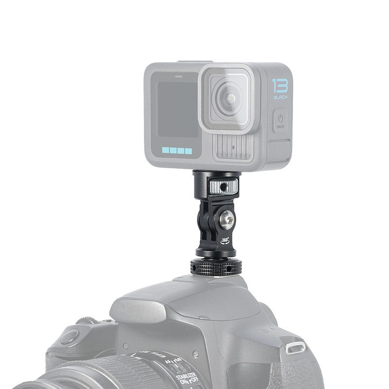 Aluminum Alloy Cold Shoe Mount Adapter 1/4  3/8  Arri Hole for DSLR Camera Cage 360° Rotation Hot Shoe Microphone LED Lights Ball Head Tripod Monitor Stand Support Photography Accessories For GOPRO/Insta360/DJI OSMO 360