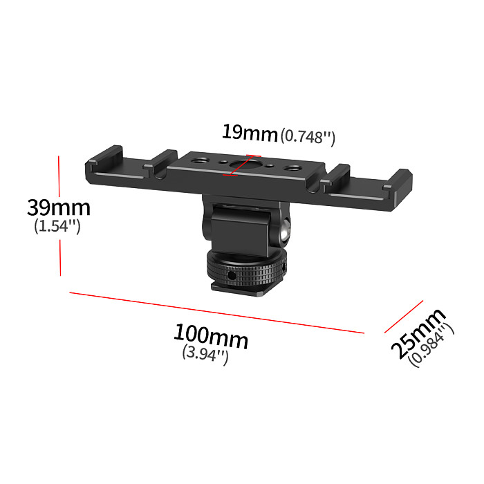 Aluminum alloy Dual Cold Shoe Mount Extension Bracket 1/4 Arri Positioning HoleFor Microphone Holder LED Light Stand For DSLR SLR Cameras