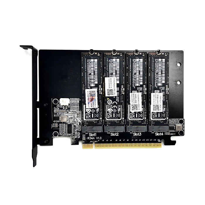 (ADT Link) PCIe 5.0 x16 to 4-Port M.2 NVMe Hard Drive Split Adapter Expansion Card (R34A)