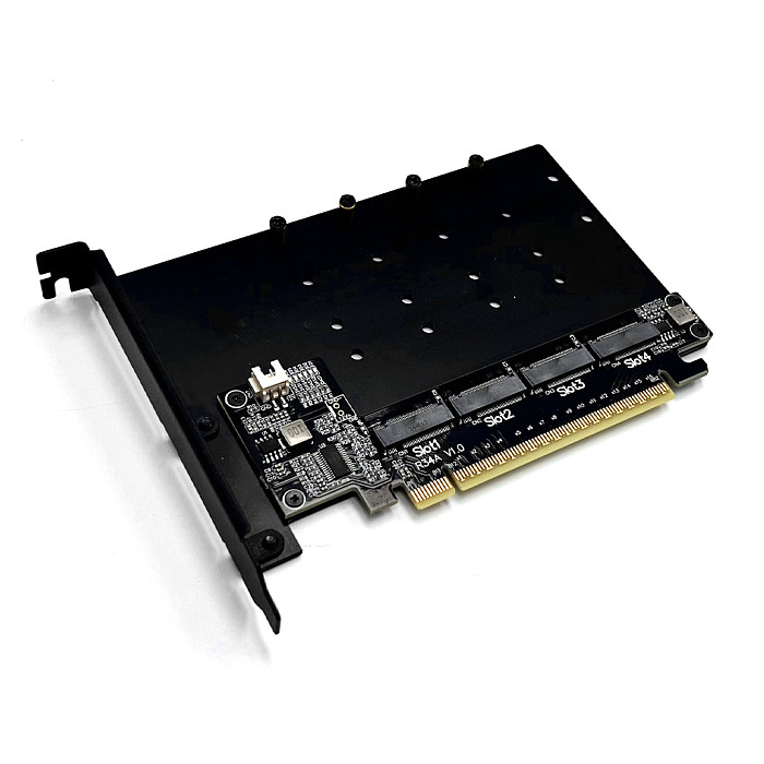 (ADT Link) PCIe 5.0 x16 to 4-Port M.2 NVMe Hard Drive Split Adapter Expansion Card (R34A)