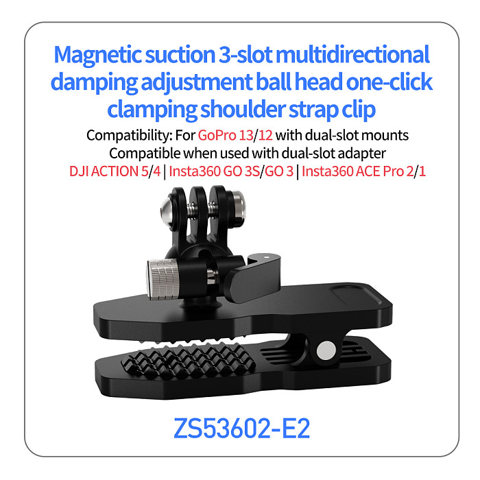 360° Adjustable Ball Head Damping Grip Multifunctional Shoulder Strap Clip Clamp Fixed Bracket Expansion 2-card 3-slot For Action Camera Accessories