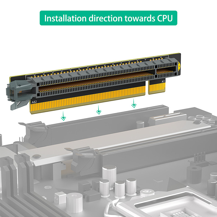 PCI-e 16X 3.0 90 Degree Reverse Male to Female Riser Card For 1U/2U Server (Installation Direction towards CPU)