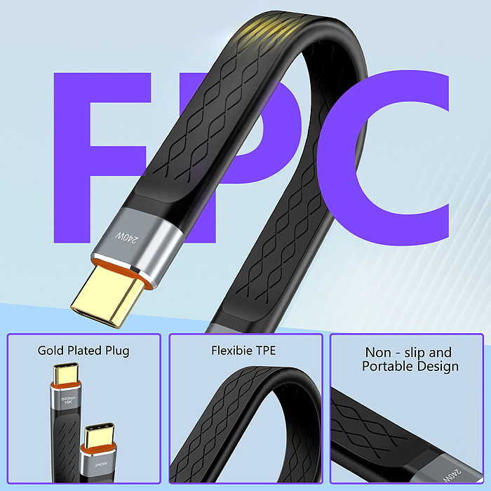 Thunderbolt Type-C Data Cable 80G Hard Drive High-speed Transmission 240W Fast Charging 16K60Hz High-definition Video Projection (Advanced Gray/13CM)
