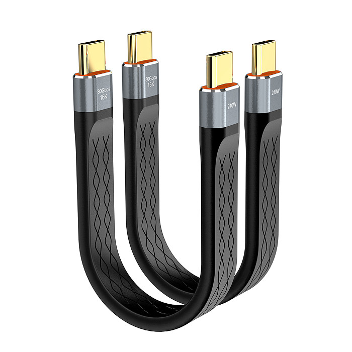Thunderbolt Type-C Data Cable 80G Hard Drive High-speed Transmission 240W Fast Charging 16K60Hz High-definition Video Projection (Advanced Gray/13CM)