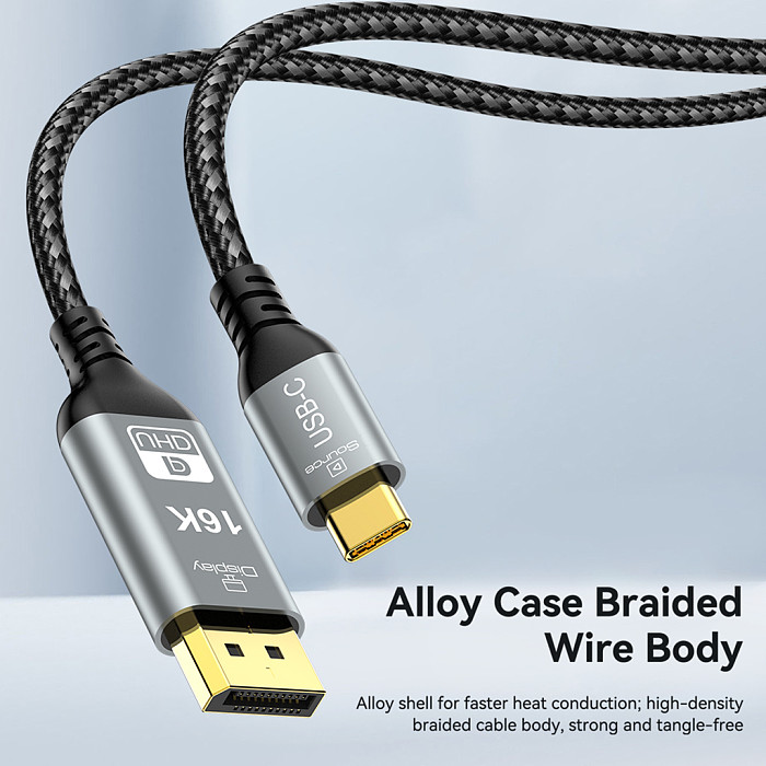TYPE C to DP2.1 Version 16K60HZ High-definition Computer Laptop Video Cable Phone To TV Monitor Cable (Gray/2 Meters)