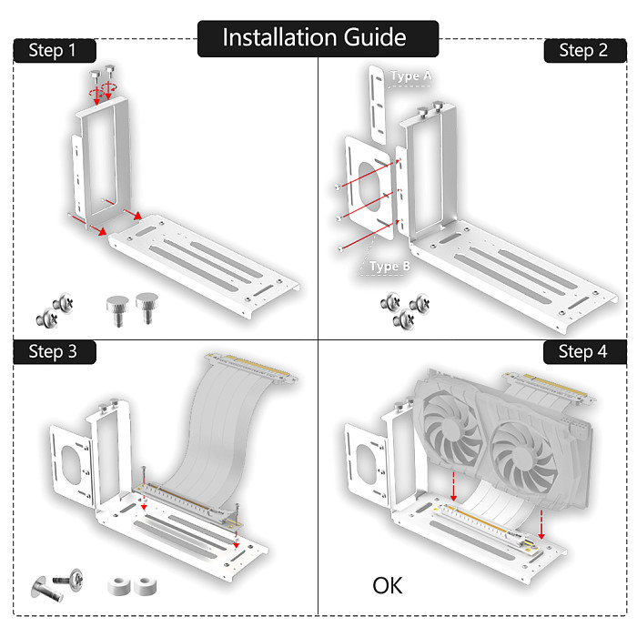 Vertical GPU Mount Bracket 2 Slots Graphics Card Holder with Hardware eGPU Dock External GPU Docking Station