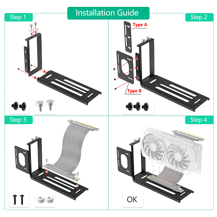 Vertical GPU Mount Bracket 2 Slots Graphics Card Holder with Hardware eGPU Dock External GPU Docking Station