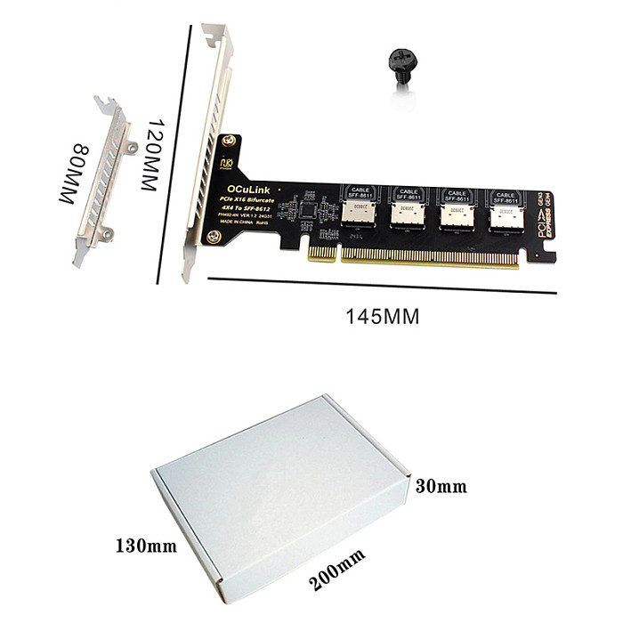 (PHDK) PCIe X16 split 4-port SFF8611&8612 Oculink expansion card external U.2SSD built-in interface PH492-4N