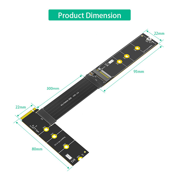 90/270 Degree Right left For NGFF M.2 M-Key NVME SSD Extension Cable  64Gbps for 2230/2242/2260/2280 M.2 NVME SSD