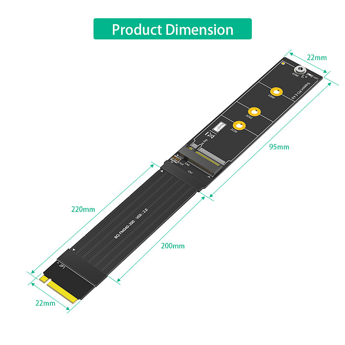 180 Degree NGFF M.2 M-Key NVME SSD Extension Cable 20cm 64Gbps for 2230/2242/2260/2280 M.2 NVME SSD