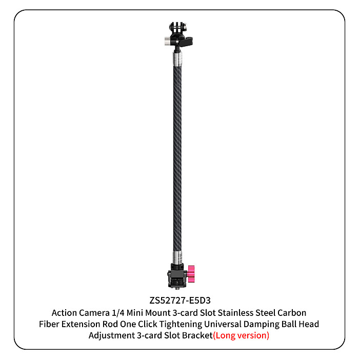 Dual-head 1/4 To 3-card Stainless Steel Extension Rod 17MM/1-Inch Ball Head Adjustable 3-card Bracket 12mm Carbon Fiber Sports Cameras And Accessories