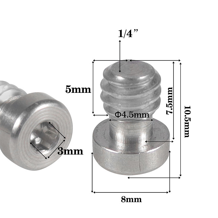 1/4-20 Thread Camera Screws for Quick Release Plates Stainless Steel Hexagon Socket Round Head Bolt Photography Accessories