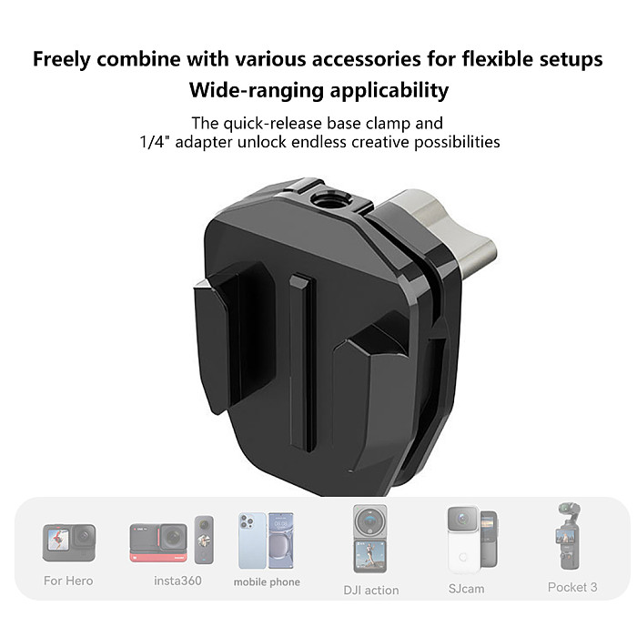 1/4  Screw Thread Motorcycle Electric Ehicle Windshield Clip Quick Release L-shaped Mounting Base For GOPRO DJI INSTA360 Camera Windshield Fixing Bracket Fixing Clip