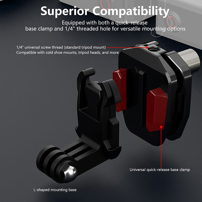 1/4  Screw Thread Motorcycle Electric Ehicle Windshield Clip Quick Release L-shaped Mounting Base For GOPRO DJI INSTA360 Camera Windshield Fixing Bracket Fixing Clip