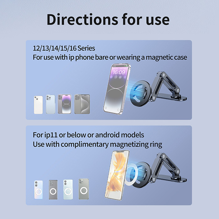 Magnetic Car Curved Dashboard Navigation Folding Fixed Long Base Car Phone Holder C2-CZ12