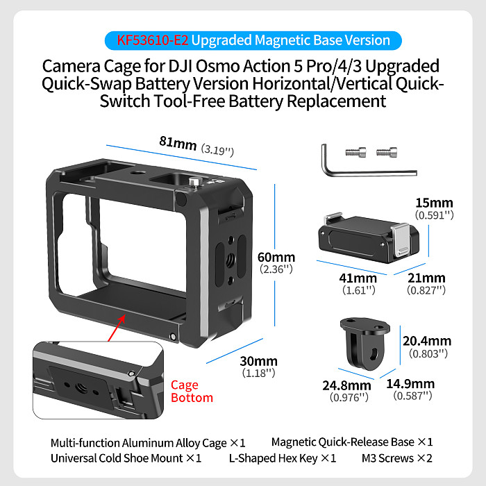 Metal Cage for DJI OSMO Action5pro 4 3 Protective Frame Quick Release Battery Mount Tripod Magnetic Base Cold Shoe Light Bracket