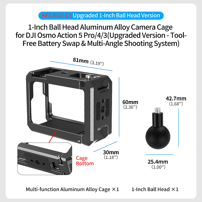 Metal Cage for DJI OSMO Action5pro 4 3 Protective Frame Quick Release Battery Mount Tripod Magnetic Base Cold Shoe Light Bracket