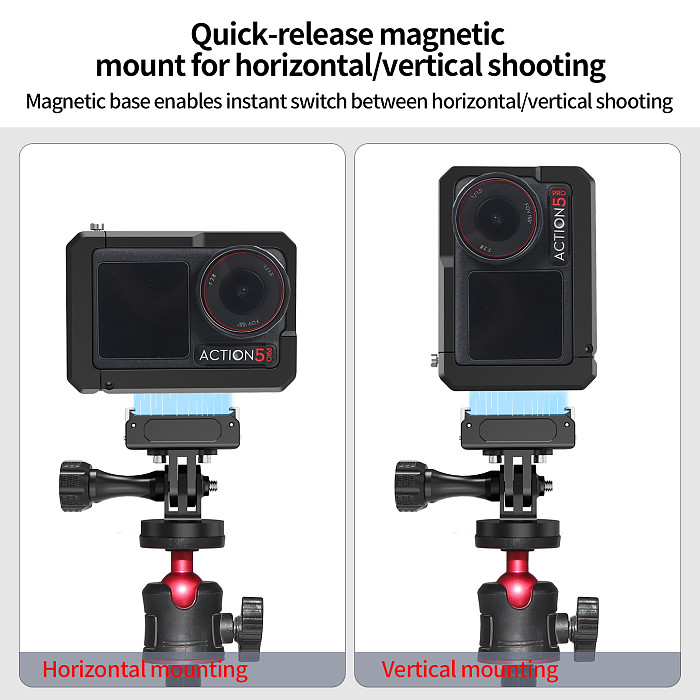 Metal Cage for DJI OSMO Action5pro 4 3 Protective Frame Quick Release Battery Mount Tripod Magnetic Base Cold Shoe Light Bracket