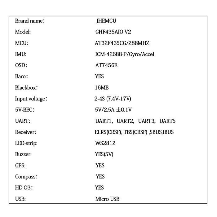 (JHEMCU) GHF435AIO V2 20A F435 2-4S AIO Flight Control ELRS 2.4G For FPV Crossover Aircraft