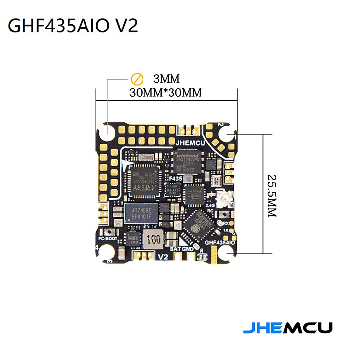 (JHEMCU) GHF435AIO V2 20A F435 2-4S AIO Flight Control ELRS 2.4G For FPV Crossover Aircraft