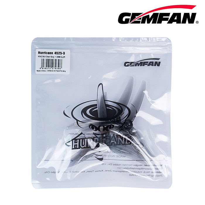 GEMFAN Hurricane 4525 3-Blade Propeller - PC Material, 3-Hole (1.5mm) Mount, Smoke Grey - Compatible with 2004 Motor