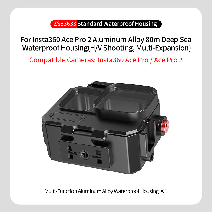 Aluminum alloy 80 meter deep sea waterproof Case Protective Shell for Insta360 Ace Pro/Ace Pro2 Action Camera horizontal and vertical magnetic suction quick release multi expansion diving shell waterproof Case Housing