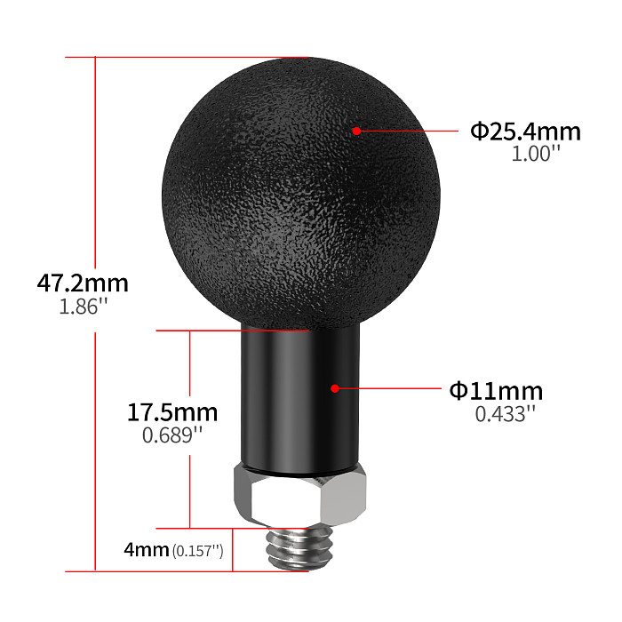 Universal 1 Inch 25.4mm Non-Slip Ball Head Adapter W/ 1/4  M6 Screw Mount for GoPro Action Cameras Motorcycle Sports Accessories