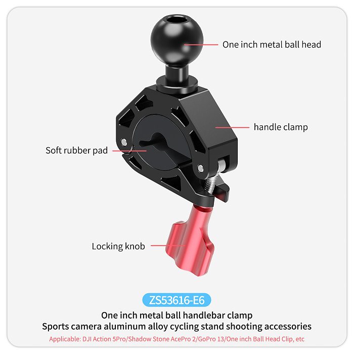 Bicycle Stand Bike Handle Clip Motorcycle Shooting Stand GoPro 13 Rearview Mirror Clip Aluminum Alloy 360°Rotating 3-slot Adapter Riding Stand Shooting Accessories Suitable For DJI Action/nsta360 AcePro 2