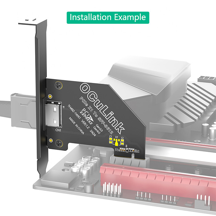 CI-E 1X 4.0 to Oculink SFF-8611/8612 Adapter with Long Profile Bracket