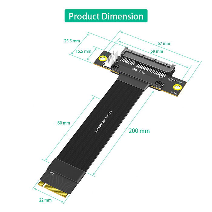M.2 Key M 4.0 to PCI-e 4.0 4X 180 Degree Adapter Card, Nvme 4.0 to PCI-e PCI-Express 4X Extension Cable