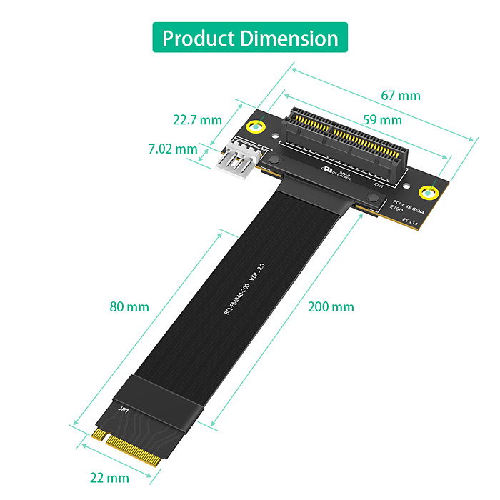 M.2 Key M 4.0 to PCI-e 4.0 4X 90 Degree Adapter Card, Nvme 4.0 to PCI-e PCI-Express 4X Extension Cable