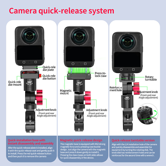 Camera Mount Holder Bicycle Handle Clip Holder for GoPro 13 DJI Osmo 360 Action 5Pro Insta360 Bike Bicycle Handlebar Bracket