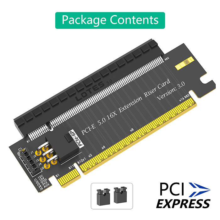 High Speed PCI Express 5.0 X16 to X16 Slot 180 Degree Converter Adapter Riser Card with ATX 6Pin Power Connector for Desktop