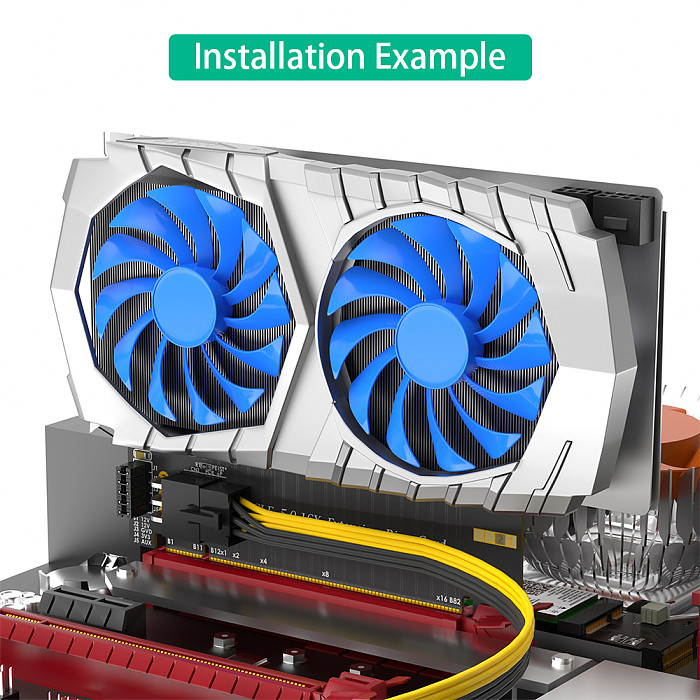 High Speed PCI Express 5.0 X16 to X16 Slot 180 Degree Converter Adapter Riser Card with ATX 6Pin Power Connector for Desktop