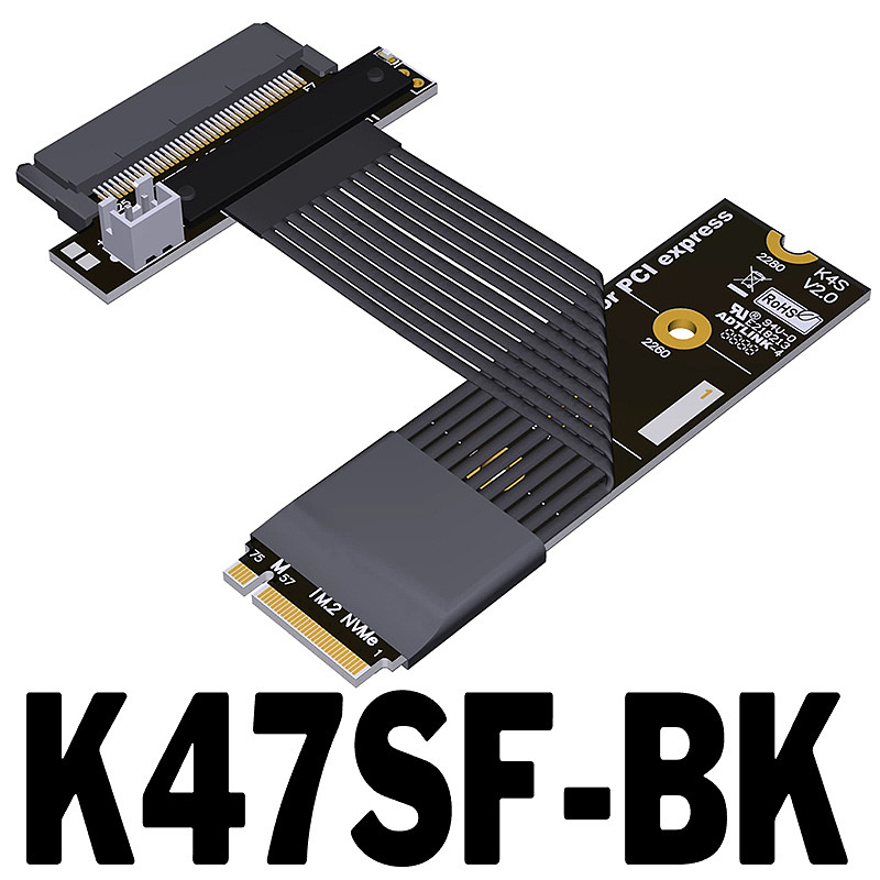(ADT Link) M.2 NVMe to U.2 SFF-8639 SSD Extension Adapter PCIe 5.0 x4 Supports Gen5 (K47SF-BK 5.0 With Power Cord Black Thin Wire/15CM)