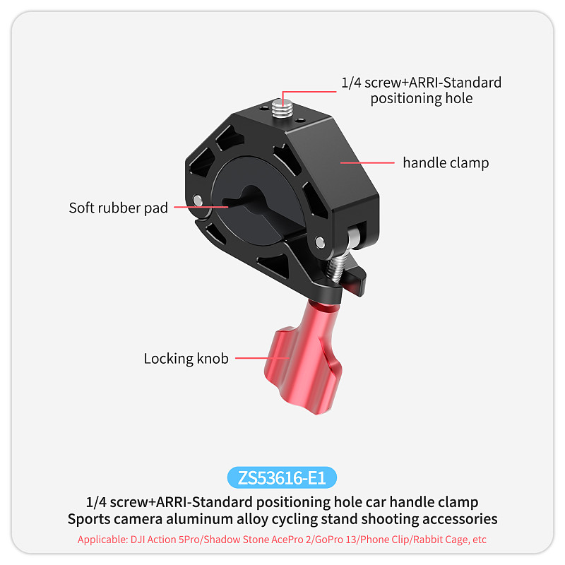 Bicycle Stand Bike Handle Clip Motorcycle Shooting Stand GoPro 13 Rearview Mirror Clip Aluminum Alloy 360°Rotating 3-slot Adapter Riding Stand Shooting Accessories Suitable For DJI Action/nsta360 AcePro 2