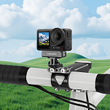 Aluminum alloy bicycle handle stand sports camera photography bracket for riding headlights. Suitable for bicycle handle stand screw hole range of 9.5mm~34.5mm. Suitable for Insta360 GO Ultra DJI OSMO 360/GoPro13 with two cards. Suitable for DJI OMSO 360 ACTION 5/4/3/2 sports camera accessories