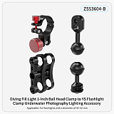 CNC Aluminum Alloy Diving Fill Light Flashlight Clamp 1-inch Ball Head for Underwater Photography Lighting YS Bracket Accessories Suitable for Flashlights with 30~32mm Diameter